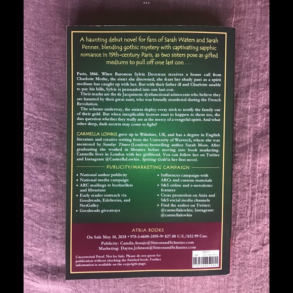 SPITTING GOLD Author Carmella Lowkis Advance Reader’s Edition - Picture 2 of 4